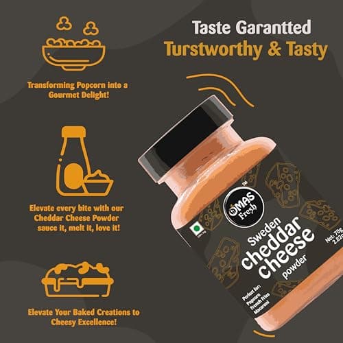 Omas Fresh Cheddar Cheese Powder Seasoning | Best for Making Delicious Cheese-Flavoured, Pop-Corn, Pizza, Pasta, French Fries etc. | No Additives & Preservatives | 70g — image 6