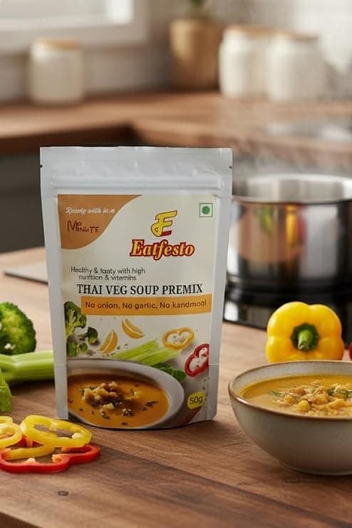 Eatfesto Almond Broccoli Soup Premix (50g) | Ready in 2 Minute | No Onion No Garlic | Jain Friendly | Healthy Instant Soup THAI VEG PREMIX - Healthy & Tasty Vegetarian in 2 Minute Pack Of 2 — image 7