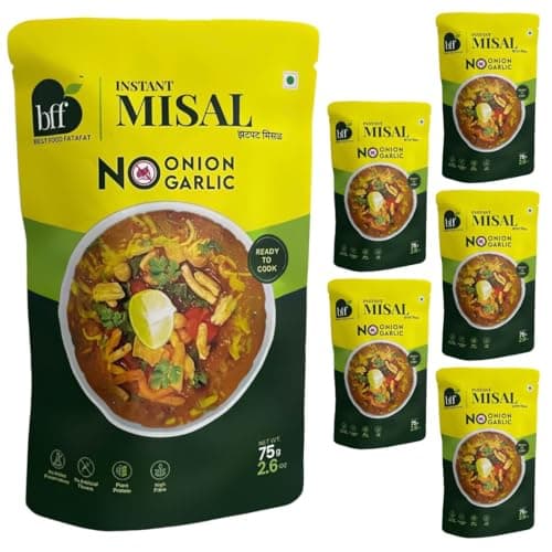 BFF Instant Misal - No Onion, No Garlic| Pack of 6 (75g Each) | Spiced Maharashtra-Style Meal | Just Add Water & Heat | Ready in Minutes | Suitable for Breakfast, Lunch, or Snack