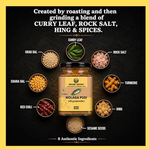 Indiana Organic Molaga Podi 150 g – Authentic Idli Gunpowder | Homemade Chutney Powder | No Onion No Garlic Jain Podi Masala | Organic South Indian Malgapodi for Dosa & Idli — image 5