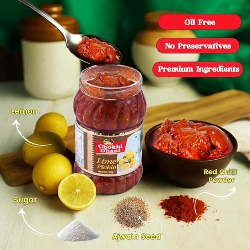 Chokhi Dhani Lime Pickle 1kg Each | Homemade Tangy & Spicy Nimbu Achar | Traditional Indian Lemon Pickle Without Onion & Garlic | Oil Free | Authentic Taste — image 3