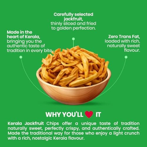 Kerala Thingz Jackfruit Chips Kerala 300g | Crispy Jackfruit | Authentic Namkeen | Healthy Chips Pack | Healthy Snacks for Adults & Healthy Snacks for Kids | Premium Jackfruit chips from Kerala | Chakka chips (300g) — image 3