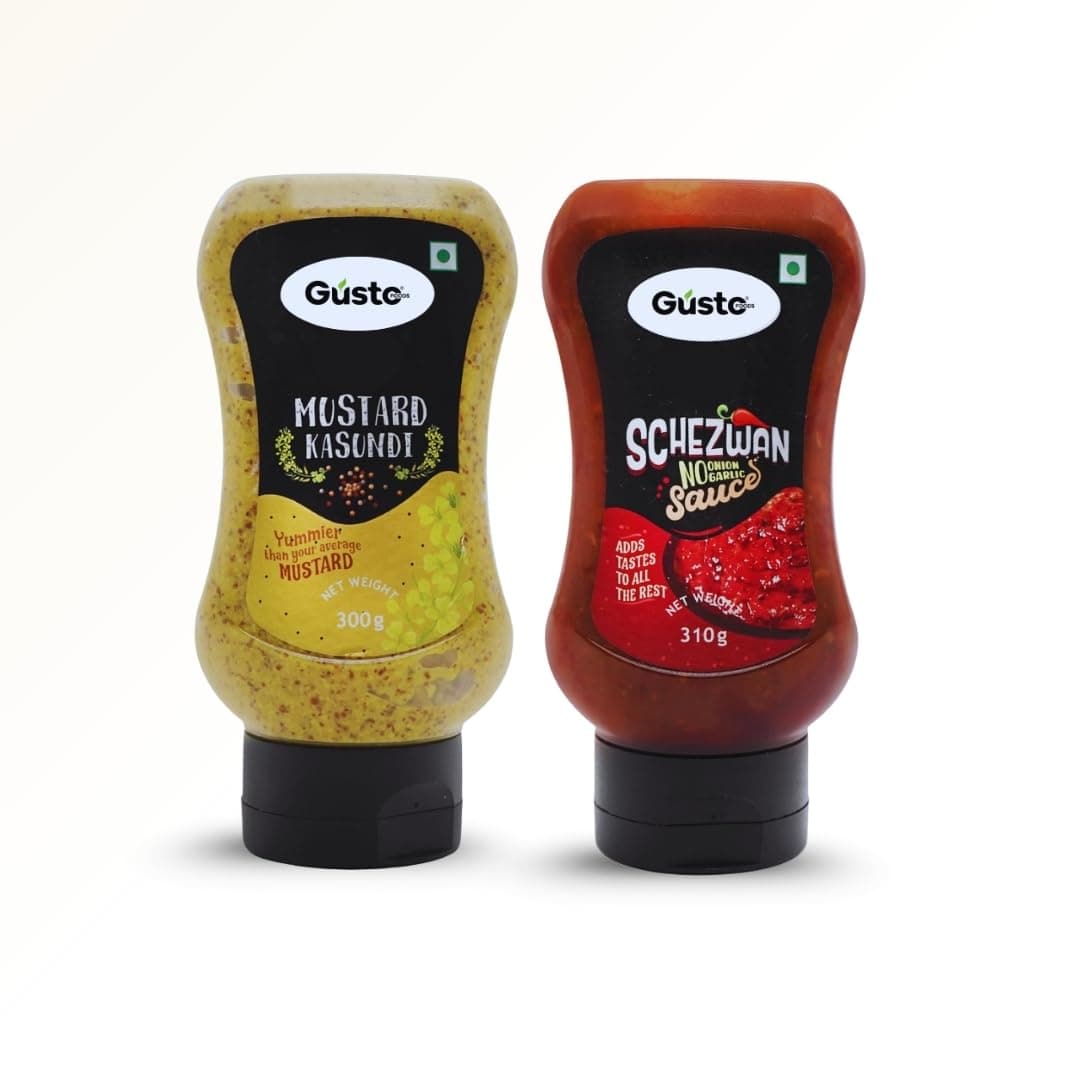 Gusto Foods Jain Sauce Combo | Schezwan Sauce and Mustard Kasundi | Zero Onion and Garlic | Spicy & Tangy | No chopping, grinding | No extra prep needed — image 2