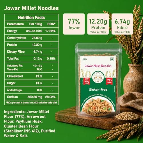 SENSEFUL Jowar Millet Noodles - Gluten-Free, With 77% Jowar - 200 gm | Zero Maida, Zero Wheat, Source of Protein, High Fibre, Fat-Free, Low Sugar & Non-Fried — image 3