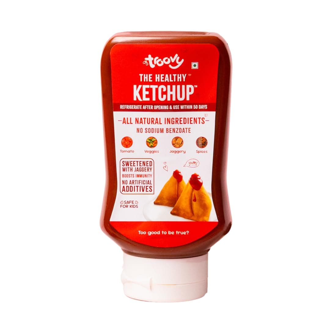 Troovy Healthy Tomato Sauce | 100% Chemical Free | No Preservatives | No Processed Sugar (uses Jaggery) | No MSG | No Sodium Benzoate | All Natural Ingredients | Contains Minerals Like Iron | Tastes like Regular Tomato Ketchup (PO1)
