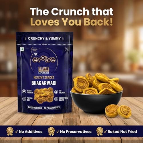 Evolve Snacks Healthy Baked Bhakarwadi | The Perfect Crunchy Treat | High in Fiber | Low in Sodium | Healthy Snack | Gluten-Free | Not Fried (Baked bhakarwadi, 200g)| — image 4