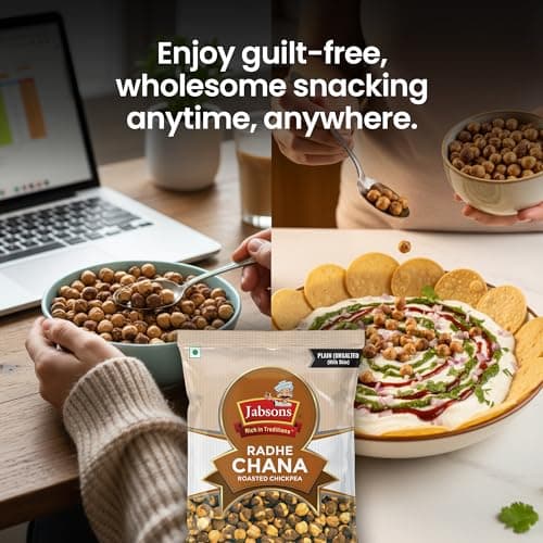 Jabsons Roasted Chana Radhe Plain, 200gm| pack of 9| 100% roasted | No Onion No Garlic | Crunchy Protein Snacks Bhuna Chana Ready to eat Unsalted — image 8