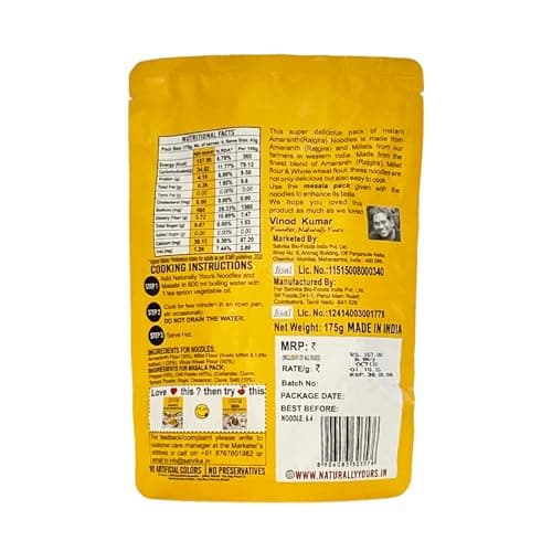 Naturally Yours Amaranth Instant Ramen Noodles | Amaranth, Millet & Whole Wheat | High Protein | No Maida, No MSG, Not Fried | No Onion No Garlic, Jain Friendly | Ready in 2 Minutes | 175g Pack — image 3