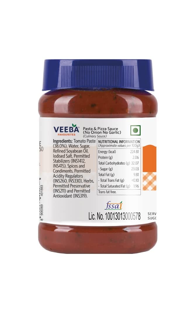 VEEBA Pasta and Pizza Sauce - No Onion No Garlic, 280Gram, Tomato Ketchup - No Onion No Garlic Chef's Special (900Gram) — image 6