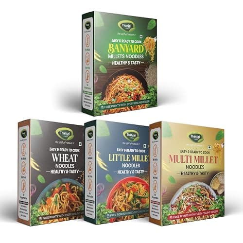 Thanjai Natural Millet Noodles 180 Grams X 4 Varities (720 Grams) of Homemade Natural Banyard | Wheat | Little and Multi Millets Noodles(No Preservatives, No Maida, No Artificial Extract)