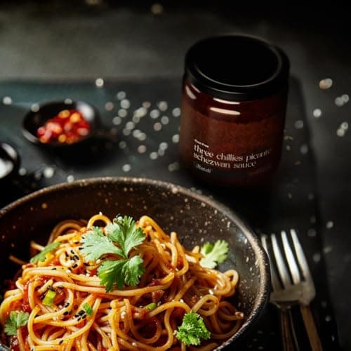 SMALLBATCH Root Free Three Chillies Picante Schezwan Sauce, Jain Friendly, No Onion No Garlic, Gourmet Condiment, Spread, Marinate, Saute, Stir-Fry, Dip, Chips, Paneer, Pizza, Tofu, Jbatch - 180gms — image 4