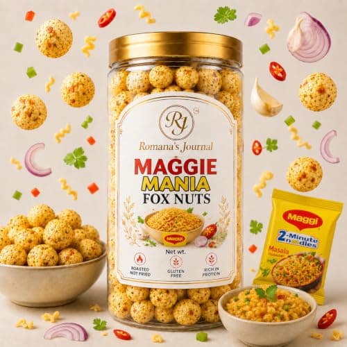 Romana's Journal Roasted Makhana (Fox Nuts) Snack | Crunchy & Flavorful Roasted Lotus Seeds | Multiple Flavor Options Available | Light Everyday Snacking Choice | Tea Time, Travel & Office Snack | Carefully Roasted (Maggie Mania) — image 3