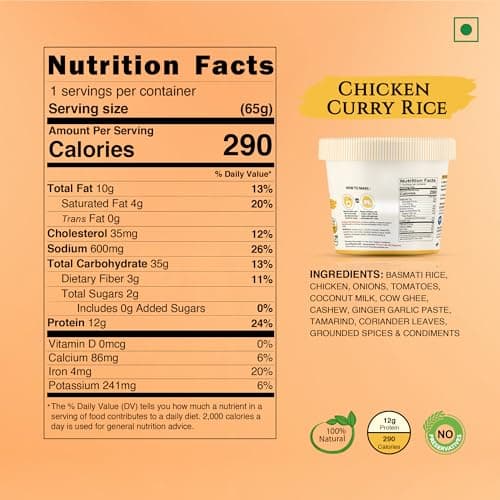 Instabites Ready To Eat Chicken Curry Rice Cup 65 gms, No Added Preservatives and Ready to Eat in Minutes - Pack of 1 — image 3