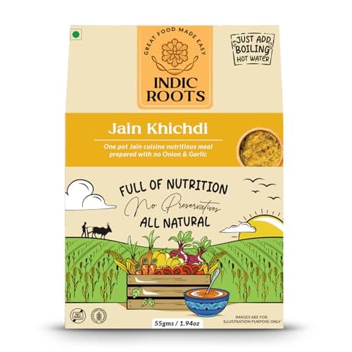 Indic Roots Jain Khichdi |Instant Ready to Eat Full Meal |No Preservatives, All Natural, Packed Food with no Onion Garlic |Gluten Free MRE Food - 55 gm (Pack of 1)
