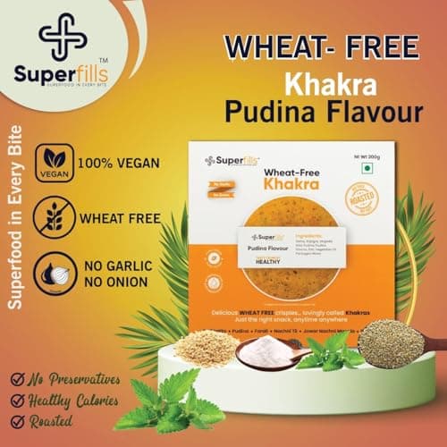Superfills Wheat-Free (Gluten Free) Flavour Khakra Ready to Eat | 100% Natural Ingredient |Gujarati Healthy Snack | Wheat -Free | No Garlic & No Onion | (Khakhra-pudina_200gm, Pack of 4) — image 4