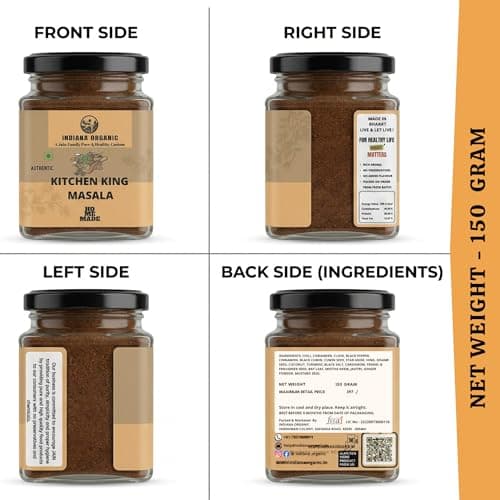 Indiana Organic Kitchen King Masala (150g) | Pure Jain Masala - No Onion, No Garlic | Natural, Freshly Ground All-Purpose 23 Spices Blend | Authentic Homemade Taste | Gluten-Free & Vegan — image 2
