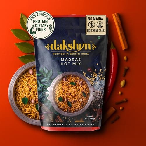 Dakshyn Madras Hot Mix Farsan Snacks Namkeen (250g x Pack of 2) | Jain Snacks No Onion No Garlic | South Indian Spicy Mixture | High in Protein | No Palm Oil | Vegan & Gluten Free — image 7