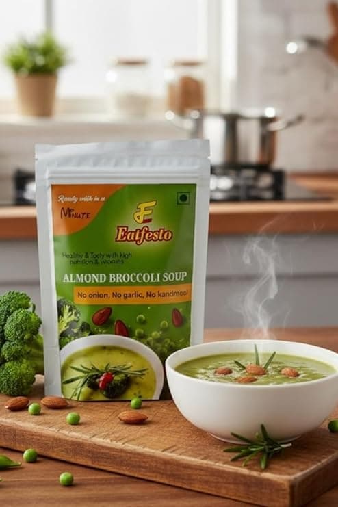 Eatfesto Almond Broccoli Soup Premix 50g | No Onion No Garlic | Jain Friendly | Healthy Instant Soup | Ready in 1 Minute — image 4