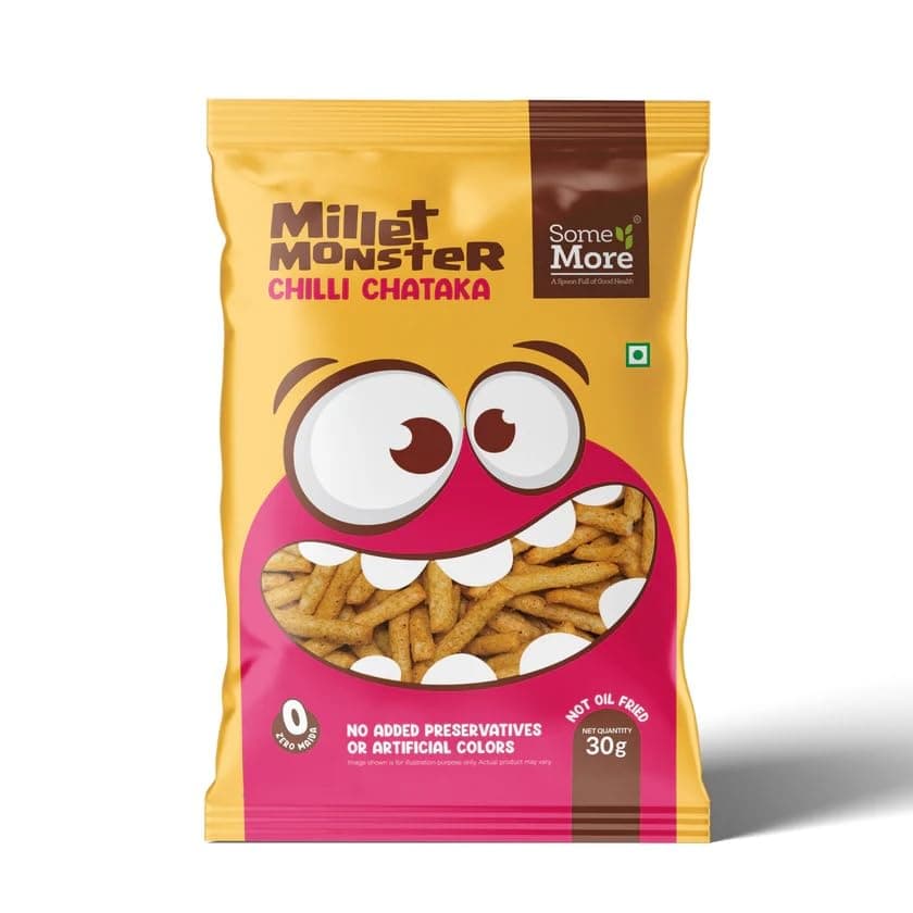 SOME MORE Millet Monster Chilli Chataka 30g | Crispy Chilli Flavoured Millet Bites | Spiced Crunch Cubes | Roasted Grain Pieces | Easy Bite Format | Savoury Mix | Travel Pack & Gifting Use — image 2
