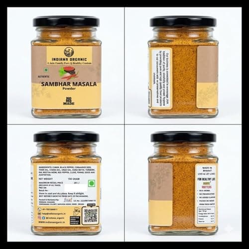 Indiana Organic Sambar Masala Powder -150 gram | No onion & garlic | freshly pack on order | Blend Of Hing, curry leaf, lentils and spices | No preservatives or clumping agent | Authentic South Indian Blend — image 2