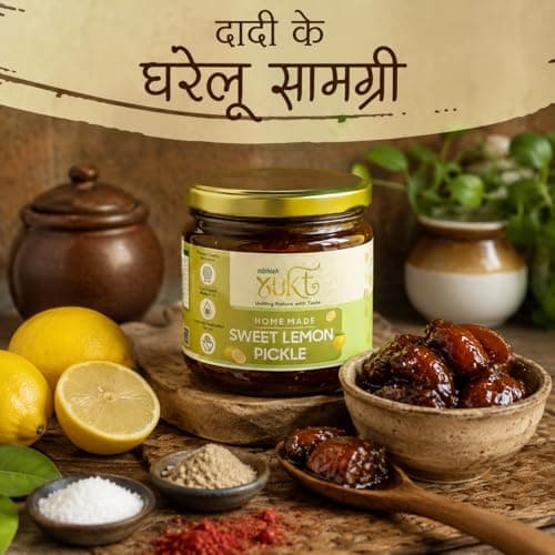 NIBHISH Yukt pickle Khatta Meetha Sweet Lemon Pickle | Sweet & Tangy Homemade Delight | Oil-Free, No Onion or Garlic | Traditional Chunda-Style Nimbu Ka Achaar with Grandma's Authentic Taste | Handmade Using Organic Preparation Methods | 100% Natural & Pure | Glass Jar — image 4