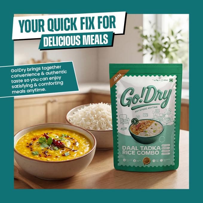Go!Dry Jain Dal Tadka Rice Combo | Ready to Eat Indian Meal | No Onion No Garlic | No Preservatives & No Palm Oil | 75g — image 7