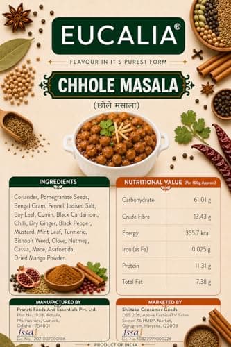 EUCALIA Chhole Masala Pack of 3 (100g) | Perfect for Chickpea Dishes | Tangy, Spicy & Aromatic Authentic Spice Blend for Chole, Chana Masala & Curries | No Preservatives | Sattvik No Onion No Garlic (NONG) — image 2
