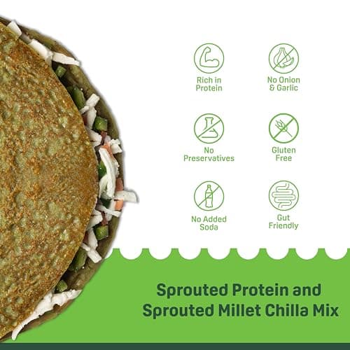 Natible Sprouted Protein & Millet Chilla Dosa Mix (Spinach Masala) Instant Breakfast Meal I Gluten Free I High Protein I No Onion No Garlic I Suitable for Kids & Adults I Travel Friendly 200g — image 4