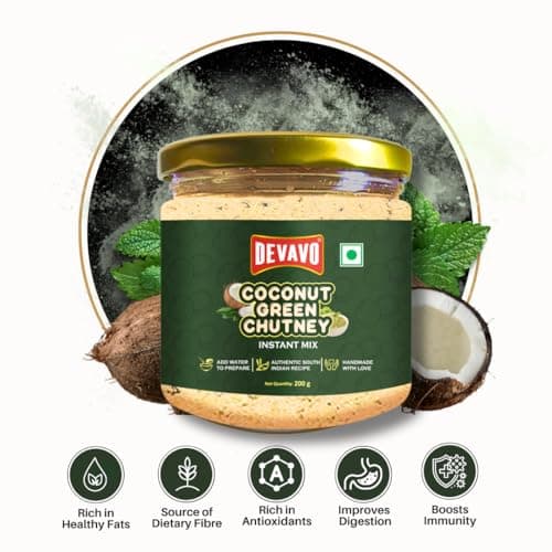 Devavo Coconut Green Chutney Powder | Just Add Water to Prepare | Authentic South Indian Recipe | No Onion & Garlic | No Artificial Colour & Flavour | No Preservatives (200 g) — image 4
