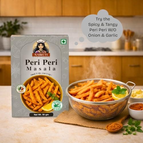 Nairuti Vyutpadan Jain Peri Peri Masala 50g | No Onion No Garlic | Jain-Friendly Satvik Spice Blend | Tangy & Spicy Seasoning for Snacks, Fries, Popcorn, Makhana & Chips | Pure & Natural — image 4