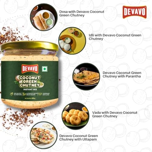 Devavo Coconut Green Chutney Powder | Just Add Water to Prepare | Authentic South Indian Recipe | No Onion & Garlic | No Artificial Colour & Flavour | No Preservatives (200 g) — image 5