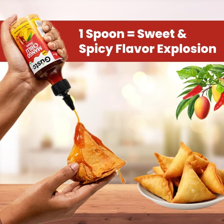 Gusto Foods Mango Chilli Sauce 480gm (Pack of 2) | Sweet and Sour Mango Sauce | Aam Chutney | Khatta Meetha Pickled | Blend of Ripe Mangoes & Red Chillies | Salad Dressing, Dipping Sauce & Seasoning — image 5