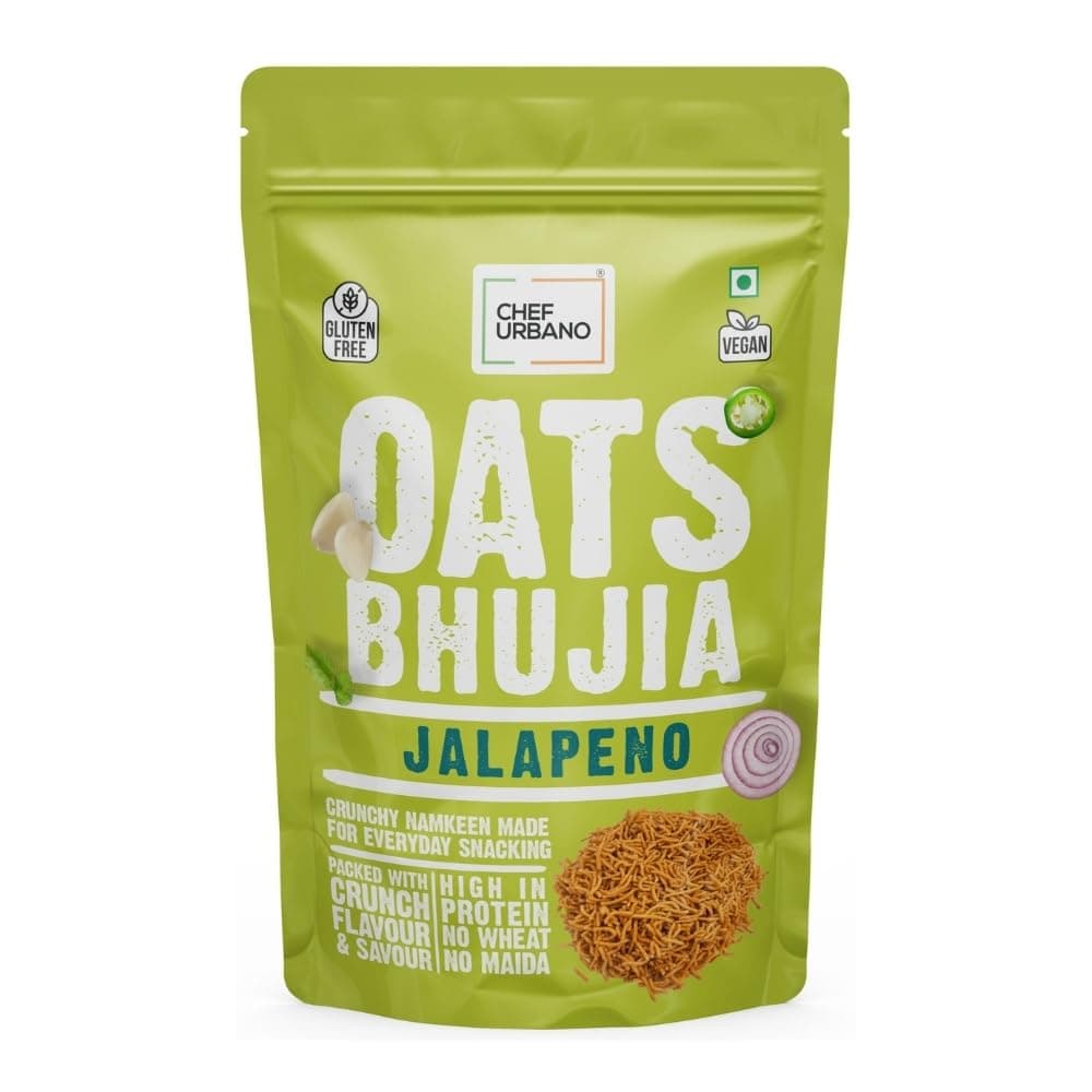 Chef Urbano Oats Bhujia - Jalapeno Flavour (70g) | Gluten Free & Vegan | High Fiber & Protein | No Wheat No Maida | Light & Healthy Everyday Snacking - Pack of 1