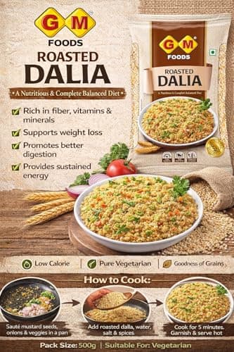 GM Foods Roasted Dalia 500 Gram | Daliya/Broken Wheat | Quick & Instant Healthy Meal for Breakfast | High in Fiber, Protein & Essential Nutrients | Easy to Cook | No Added Colours & Preservatives — image 3