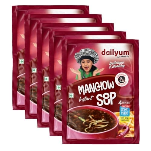 Dailyum Instant Manchow Soup 50g | No Onion No Garlic | Ready To Eat Instant Soup |100% Natural | No MSG | Gluten-free | Serves 4 | Jain | Pack of 5 — image 2