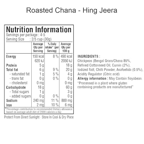 Jabsons Roasted Chana Hing Jeera | Contains Black Chana, Chilli Powder, Indian Spices for Flavour | 100% roasted | Gluten-Free Crunchy Protein Snacks | Bhuna Chana Masala with Iodized Salt | No Onion No Garlic | 150g — image 3