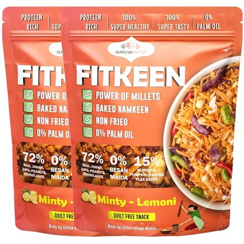 Growfitz Baked Namkeen Mixture 200g | Minty Lamoni Flavor | Power of Millets, Non Fried, 0% Palm Oil | 12.4g Rich Protein | Super Tasty, Healthy & Guilt Free Snacks | 0% Maida & Besan (Pack of 1) — image 6