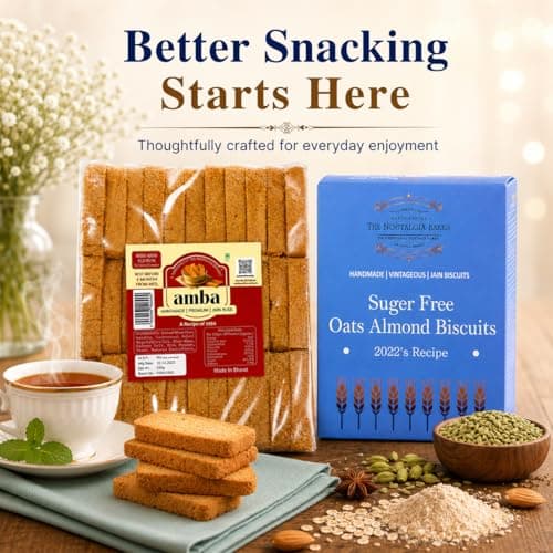Amba Handmade Premium Jain Suji Rusk & Sugar Free Oats Almond Biscuits Combo Pack | Crispy Tea Time Snacks | Traditional Bakery Style | Healthy Everyday Snacking | 100% Vegetarian — image 2