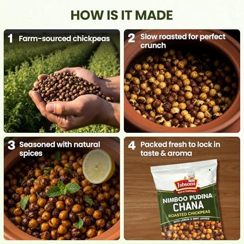 Jabsons Roasted Chana Nimboo Pudina Flavour - 150gm With No Onion & Garlic | Desi Roasted Namkeen Snacks| Gluten-Free Crunchy Protein Snack | Nimbu Pudina Bhuna Chana - Ready to Eat — image 7