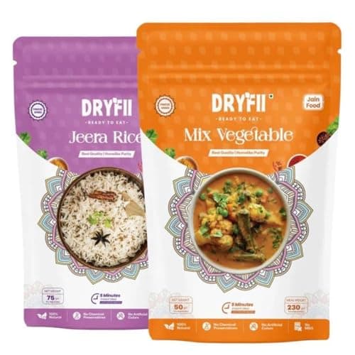 Dryfii Ready-to-Eat Instant | Jain Mix Vegetable & Jeera Rice | Pure Veg | Freeze Dried | No Onion, No Garlic | Rehydrated Weight 455 g