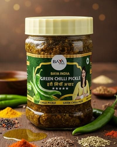 Baya India Homemade Hari Mirchi ka Achar | Green Chilli Pickle | Teekha mast | Spicy & Tangy | No Chemical & No Preservatives | Sun-Dried | No Vinegar | No Garlic & No Onion | 350g Plastic Jar — image 8