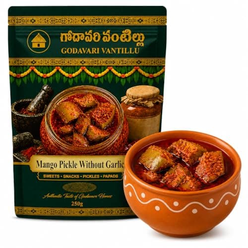 Godavari Vantillu Mango Avakaya Without Garlic (Andhra Mango Pickle) - Mustard Oil, Raw Mango, No Preservatives, Handcrafted (Authentic Telugu No Onion Jain Sattvic Achar)
