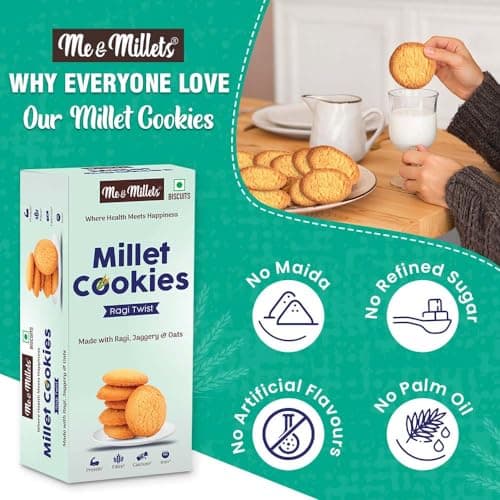ME & MILLETS Cookies - Ragi Twist (Pack of 3, Each 75g) - Delicious Millets Biscuits, Rich In Protein & Fiber, Healthy Tea Snack (Jain Friendly) — image 8