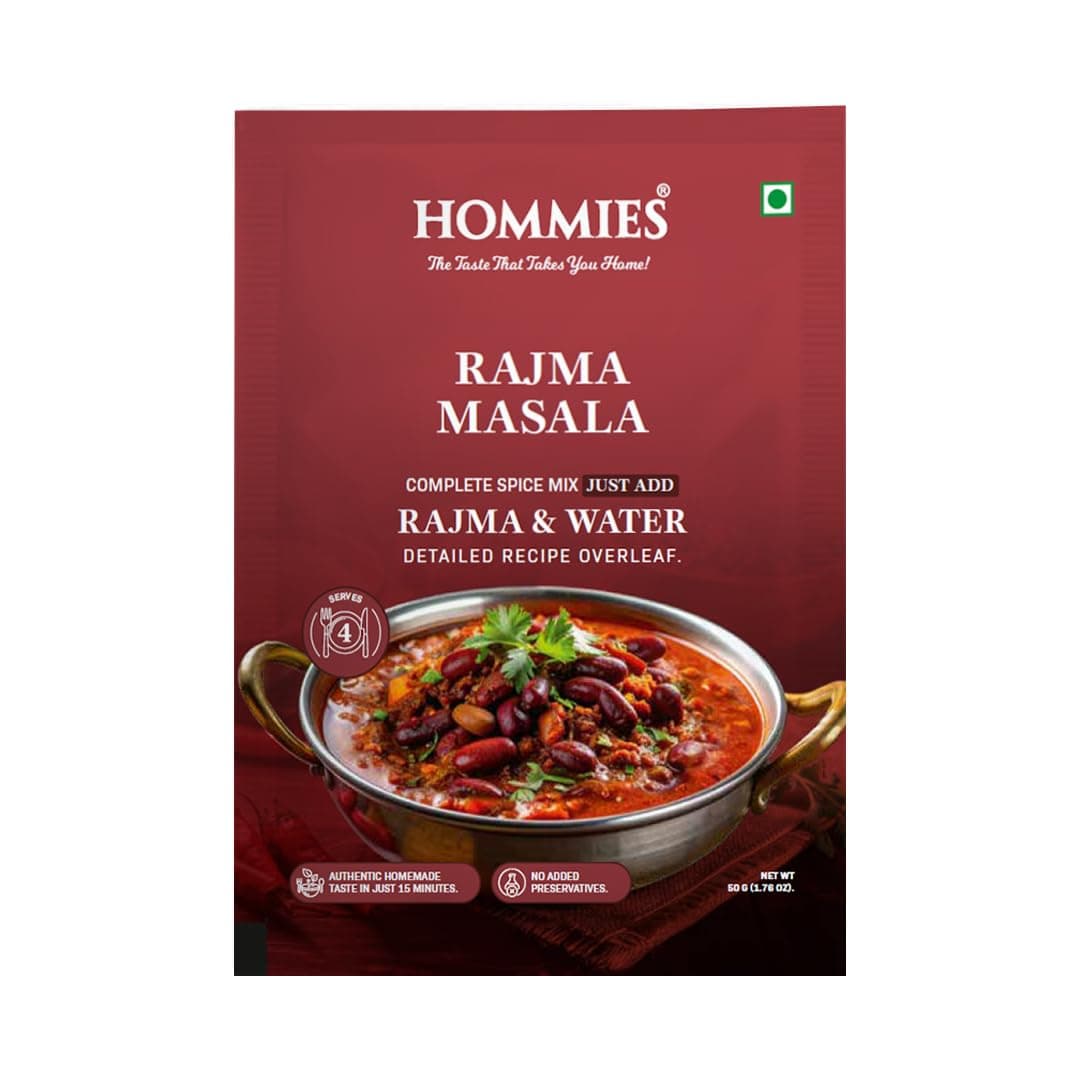 Hommies Rajma Masala Curry Spice Mix | Ready to Cook in 15 Mins | Just Add Rajma & Water | Authentic Punjabi Curry Masala | Serves 4 | Bold & Flavorful Taste | No Preservatives | Pack of 4 (200g, 50g Each) — image 2