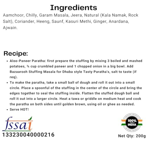 BazaaRooh Homemade Freshly Prepared Paratha Masala 200g Grinded on low Speed, Aromatic and Flavourful | No Additives, Color, Preservatives, Citric Acid (Jain Friendly) | Stuff Paratha Masala Dhaba Style — image 3
