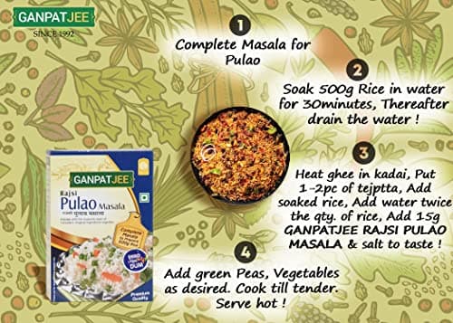 Ganpatjee Pulao Biryani Masala Powder 45G | Pack of 15g x 3| Authentic Taste Ready Mix masala | No Onion No Garlic | No Added Salt — image 6