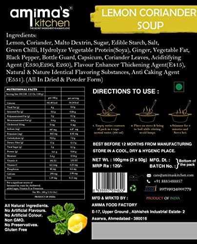 Amima's Kitchen Lemon Coriander Jain Soup (No Onion No Garlic) - 100 Grams [Serves 10] | Instant Soup Mix Powder | Ready To Cook | No Artificial Flavour & Colour | Gluten Free | Non GMO | Healthy Soup — image 6