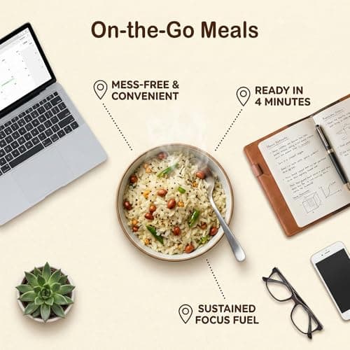 Ella Foods Probiotic Instant Poha Ready To Eat | 40% Less Sodium | Flavorful Rice Flakes, Peanuts, Mustard Seeds, Curry Leaves & Green Chilies | No Preservatives Pack of 2 (65g Each) | Instant Food — image 5