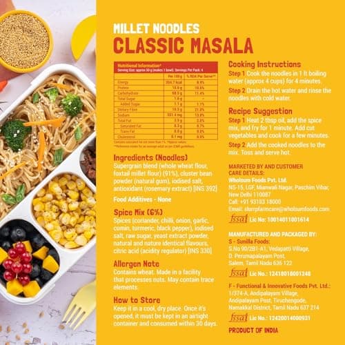 Slurrp Farm No Maida Hakka Noodles, Not Fried, No MSG, Classic Millet and Mild Millet Noodles Combo, Pack of 2, 192g Each — image 3