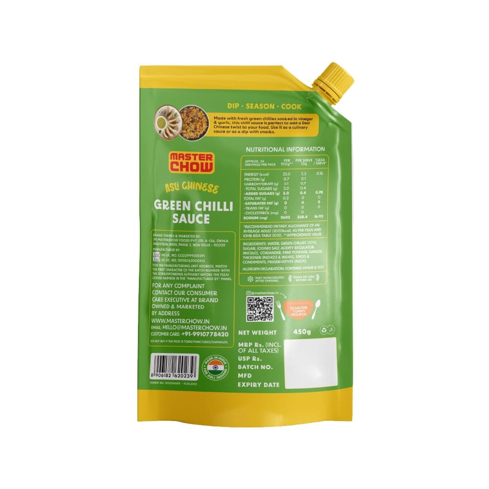 Masterchow Green chilli sauce | All Natural ingredients with no MSG | Perfect balance of Spicy and Tangy | Crafted By Chef Ranveer Brar | 450 GM — image 4